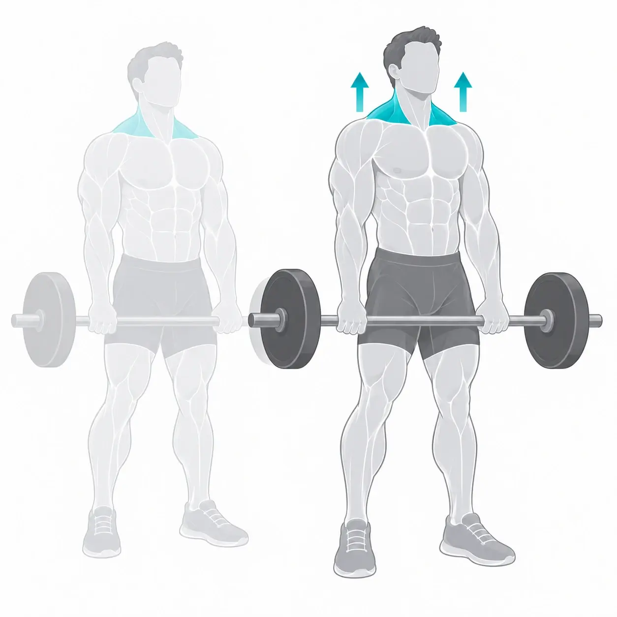 Illustration of a shrug, showing the start and end positions